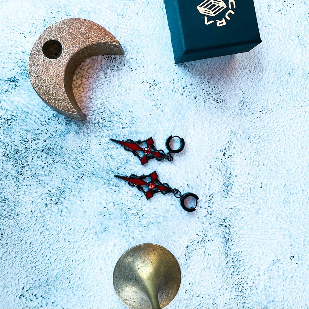 Obscura Nova "Written in Blood Sacrifice" Black and Red Earrings